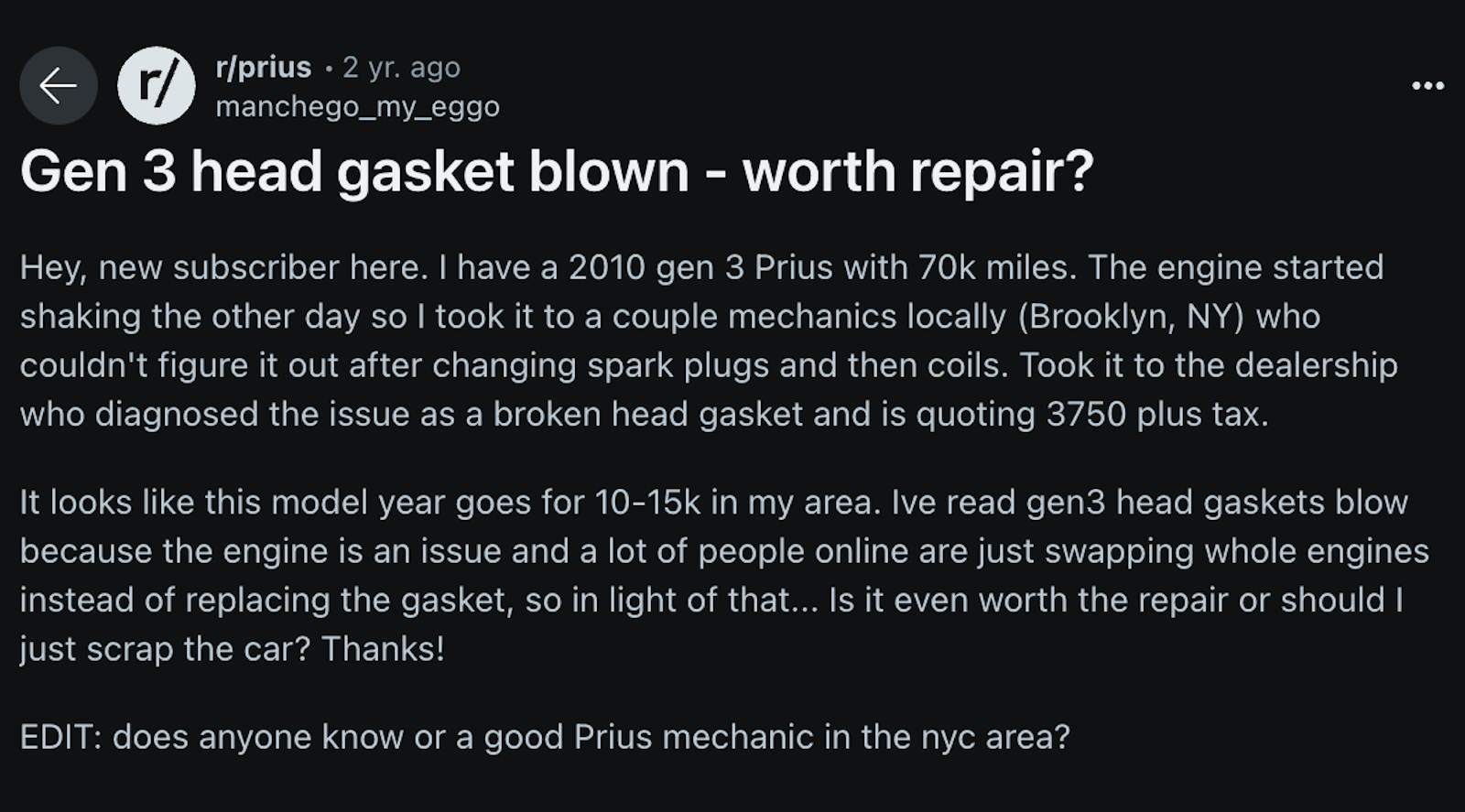 prius head gasket